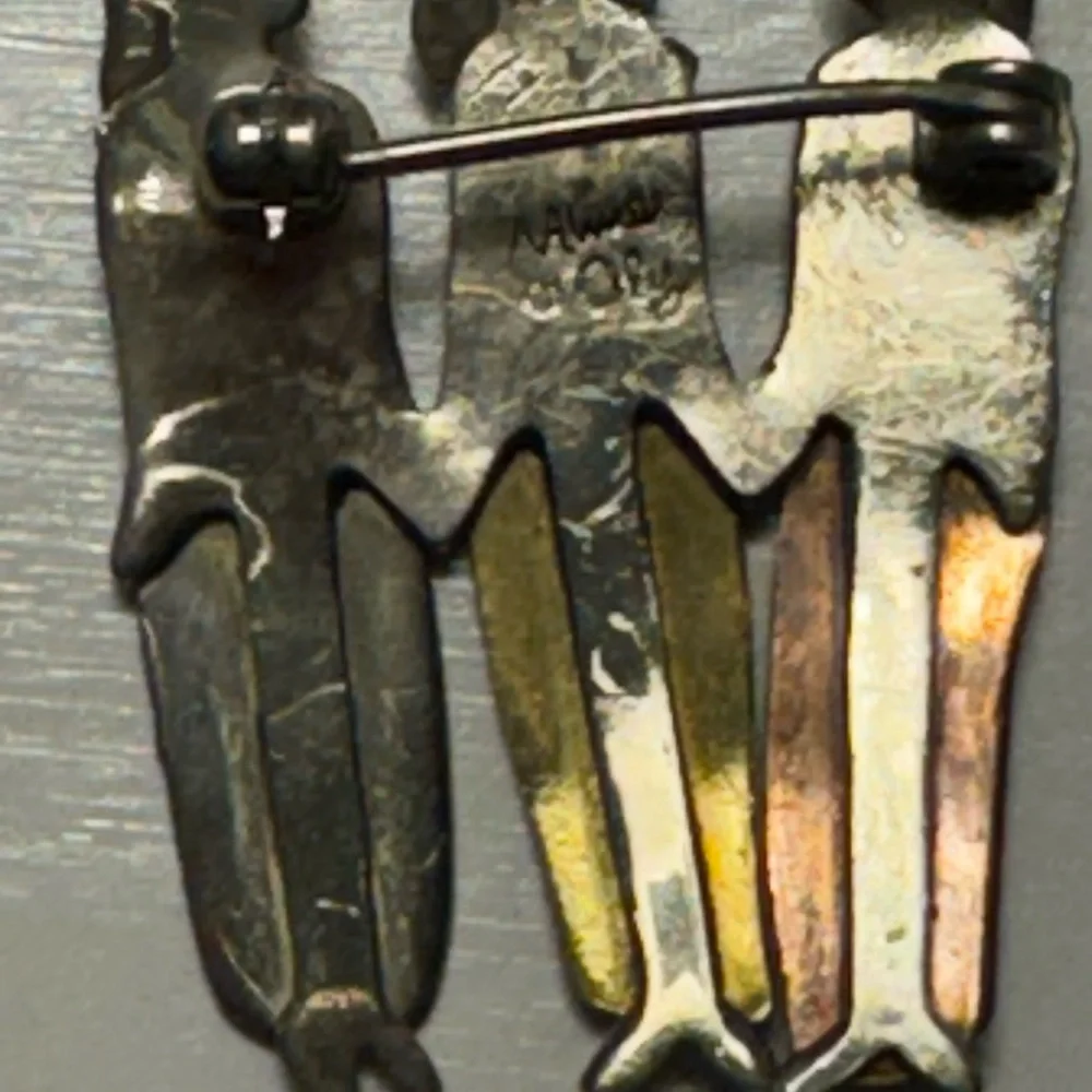 Vtg Far Fetched Sterling Silver Brass Copper Three Sisters Hearts Pin Brooch - Picture 2 of 5